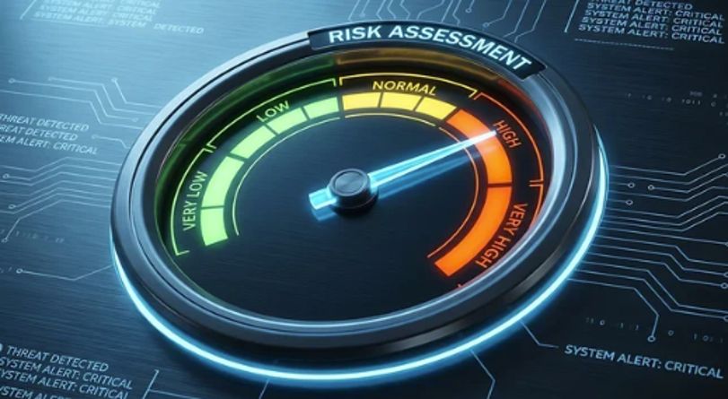 Medidor de evaluación de riesgo marcando nivel alto